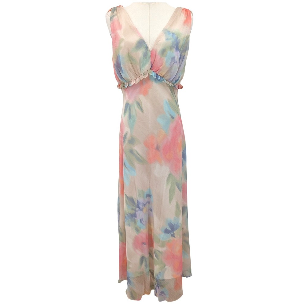 Taylor Watercolor Chiffon Maxi Dress Pastel Floral Tie Back Size 8‎ Wedding